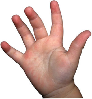 Elementary math games: counting with fingers - picture of child hand