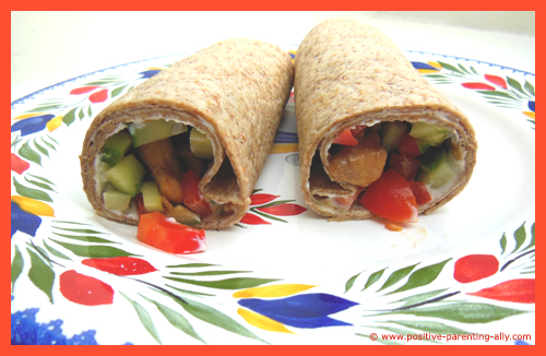 Chicken tortilla with cream cheese as a healthy kids snack.