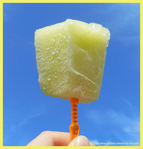 Healthy frozen melon popsicle as an example of extremely simple snack recipes.