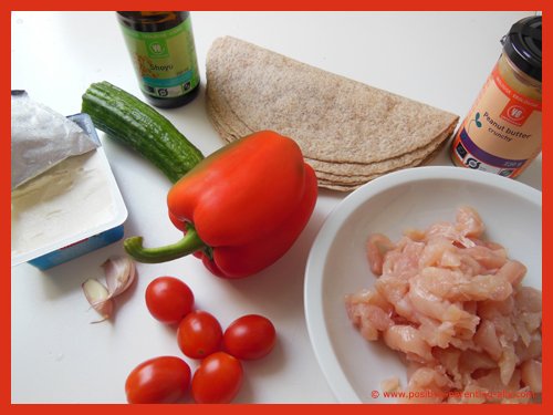 Ingredients for healthy chicken wrap tortilla.