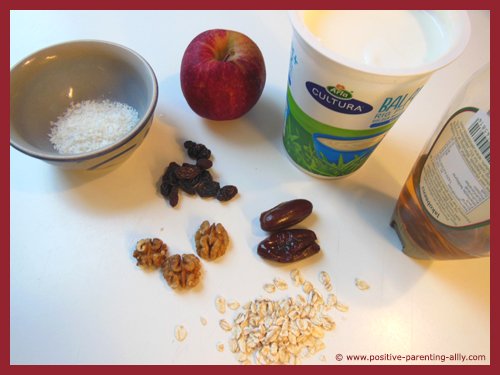 Ingredients for stuffed apples as fun kids snacks.