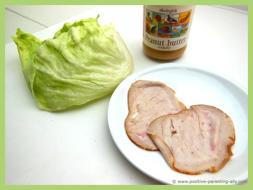 Ingredients for turkey salad rolls with peanut butter.