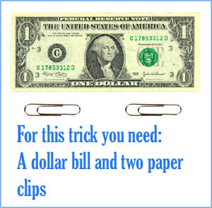 The dollar bill and two clips magic trick.