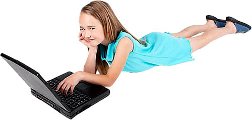 There are lots of free multiplication math games online: Girl with laptop.