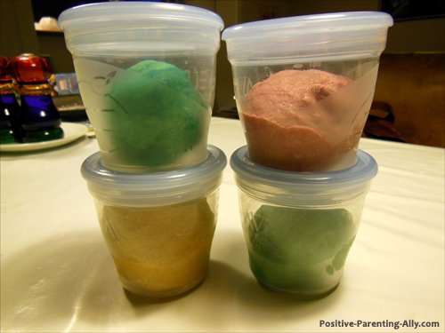 Airtight containers to preserve homemade play doh for another good time. 