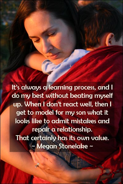 Parenting quote on teaching to admit mistakes and repairing a relationship by Megan Stonelake.