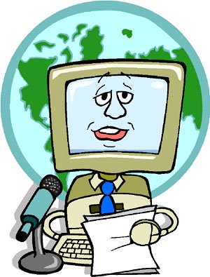 Funny drawing of a computer news speaker.
