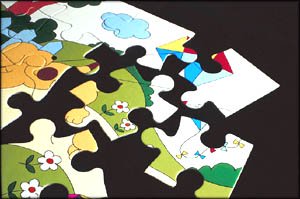 A variety of the traditional jigsaw puzzle game.