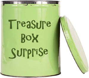 Great toddler game: Lovely lime green box for the treasure game.