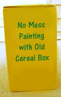 Fun toddler activities: Yellow old cereal box for no messy painting.