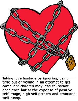 Drawing of red heart in chains - taking love hostage. 
