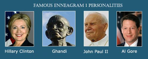 Enneagram 1 - the perfectionist - photo of Hillary Clinton - photo of Ghandi statue - Photo of Pope John Paul II - Photo of Al Gore