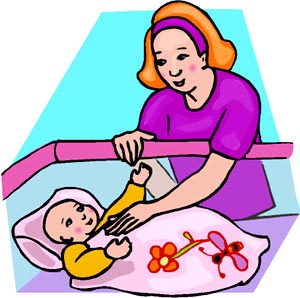 Drawing of mother comforting her baby in the crib