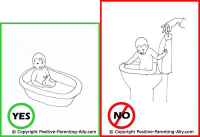 Parenting article and funny parenting tips. How to bathe your toddler in a tub and how not to bathe your toddler in the toilet
