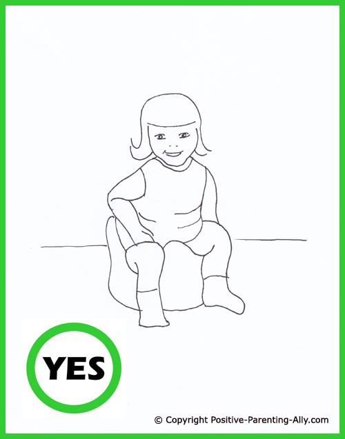 Funny parenting drawing. Potty training toddler. Cute hand drawing of little girl on the potty. 