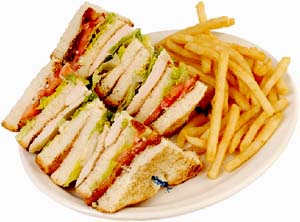 Junk food, white bread sandwiches and french fries.
