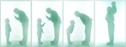 Parenting style quiz: four silhouette pictures of father and boy. 