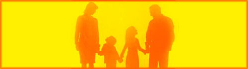 Permissive Parenting: Orange silhouette of family, mother, father, daughter and son.