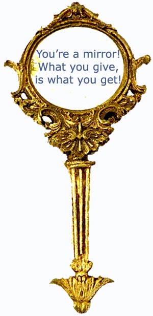 Positive parenting: what you give, is what you get. Picture of old antique hand mirror with golden frame