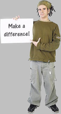 Teen phases: Social responsibility - teen boy holding up sign of making a difference.