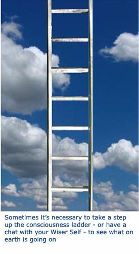Picture of a ladder on a blue sky - a ladder of consciousness.