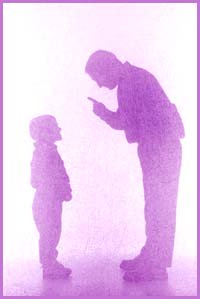 Silhouette of father disciplining his son. 