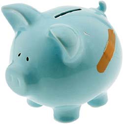 Parenting style and socioeconomic status: blue piggy bank with plaster.