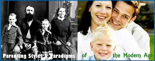 Parenting Styles: Photo of old Victorian familiy and photo of modern American family.