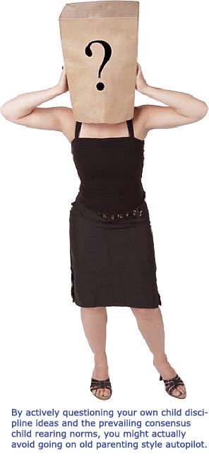 Unconditional parenting: Woman with paper bag over her head with a big question mark on it.
